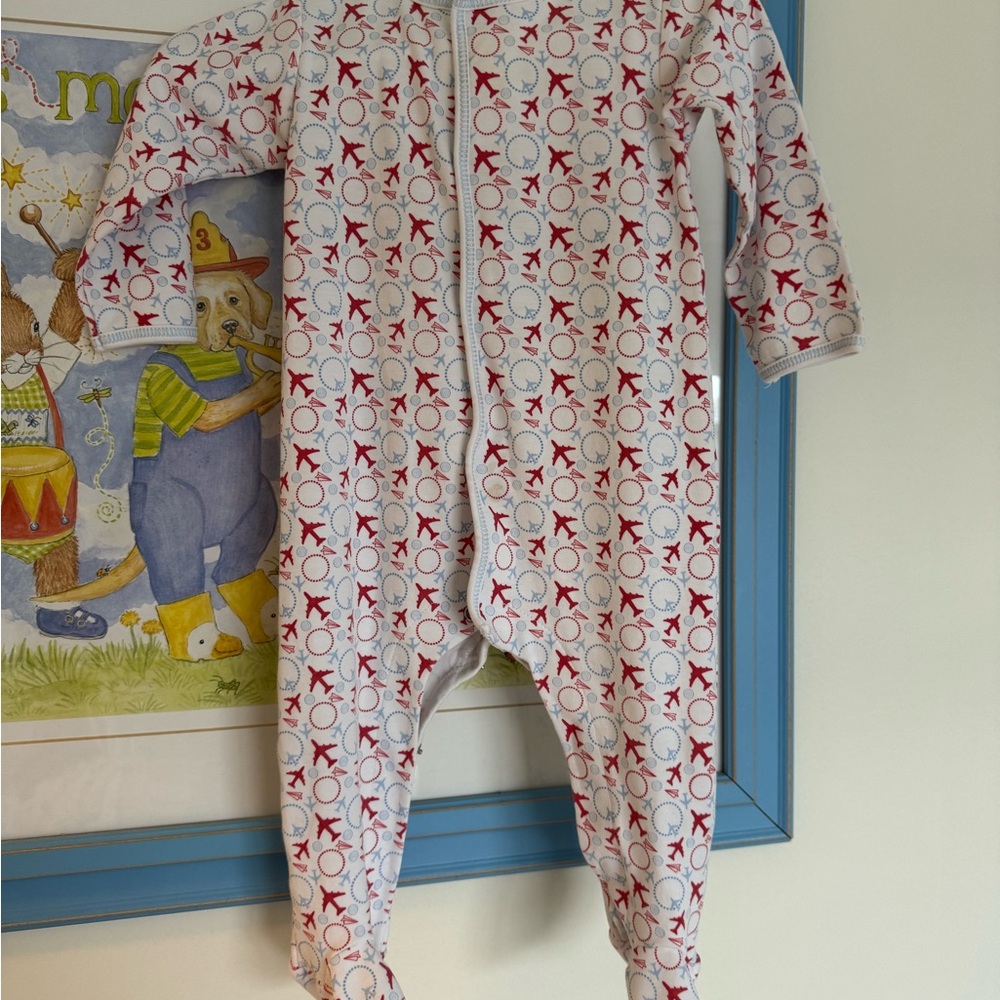 Charming Red White and blue airplane Kids Footie Pajamas